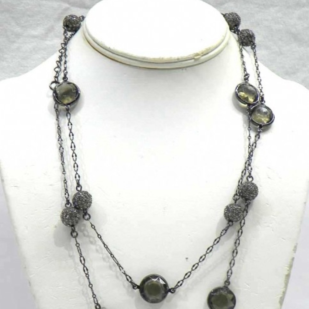 Cara NY Smokey Crystal Discs & Balls Gunmetal Tone Chain Necklace 43" long